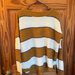 SOLD Striped Brown, Blue, and White Sweater